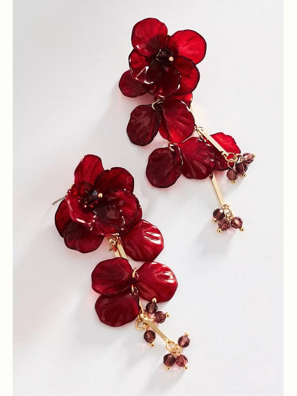 NWT Anthropologie Floral Drop Earrings in Wine Red, MSRP $44